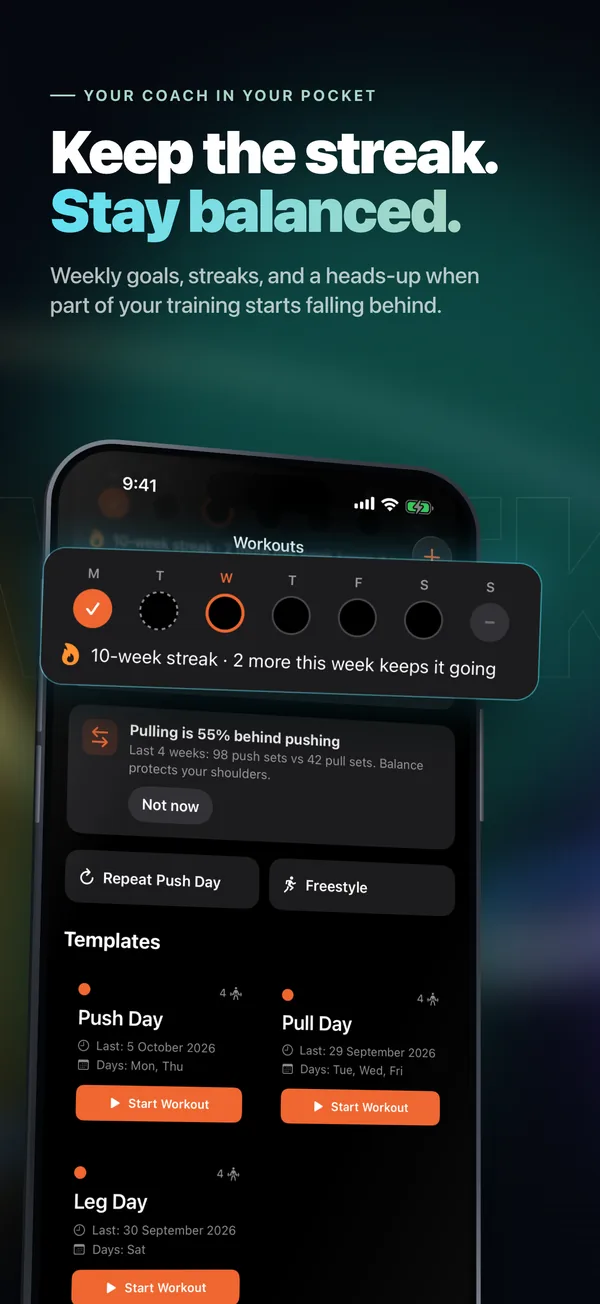 Streak, weekly goal and balance